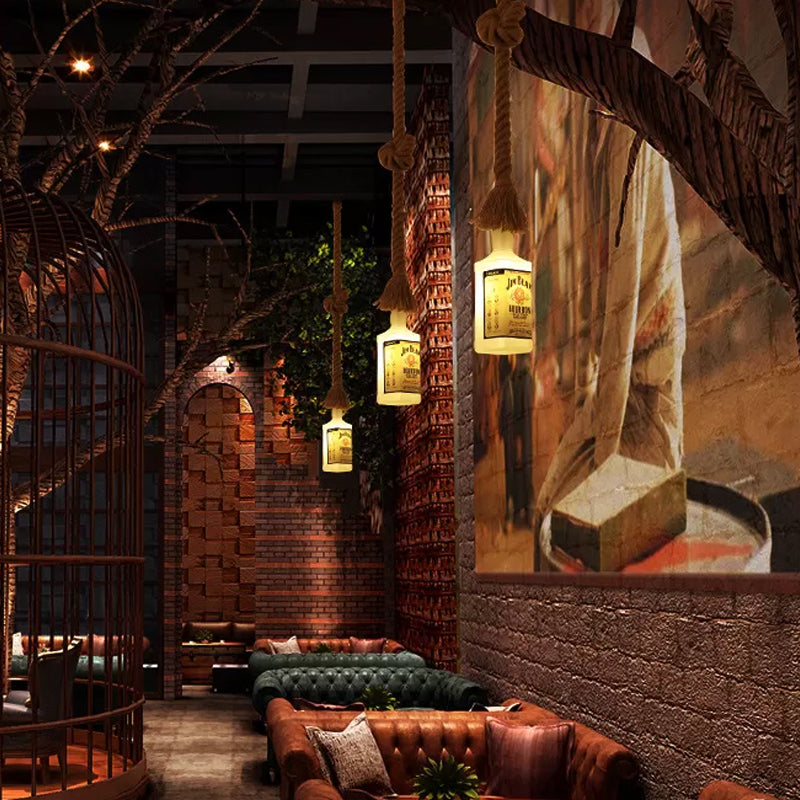 1/6/9-Bulb Frosted White Glass Island Lamp Loft Style Black Wine Bottle Restaurant Ceiling Suspension Lamp 1 White Clearhalo 'Ceiling Lights' 'Chandeliers' 'Glass shade' 'Glass' 'Island Lights' Lighting' 1949788