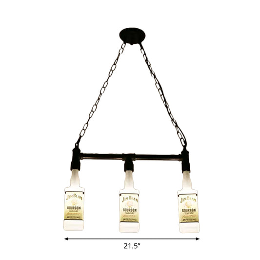 1/6/9-Bulb Frosted White Glass Island Lamp Loft Style Black Wine Bottle Restaurant Ceiling Suspension Lamp Clearhalo 'Ceiling Lights' 'Chandeliers' 'Glass shade' 'Glass' 'Island Lights' Lighting' 1949794