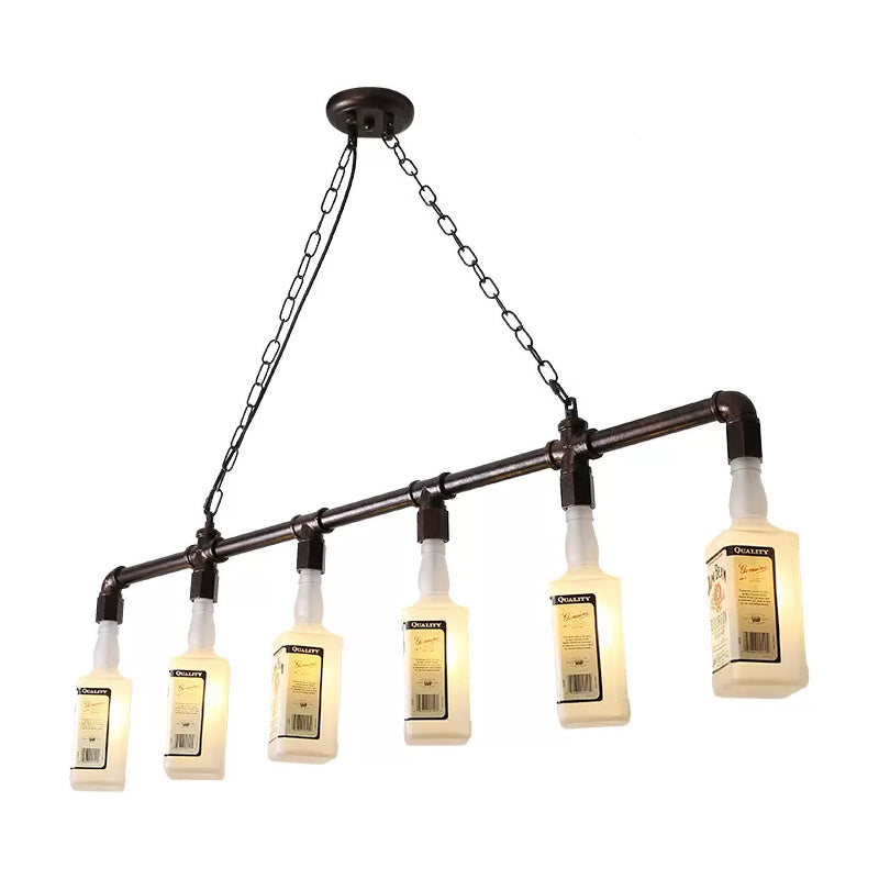 1/6/9-Bulb Frosted White Glass Island Lamp Loft Style Black Wine Bottle Restaurant Ceiling Suspension Lamp Clearhalo 'Ceiling Lights' 'Chandeliers' 'Glass shade' 'Glass' 'Island Lights' Lighting' 1949796
