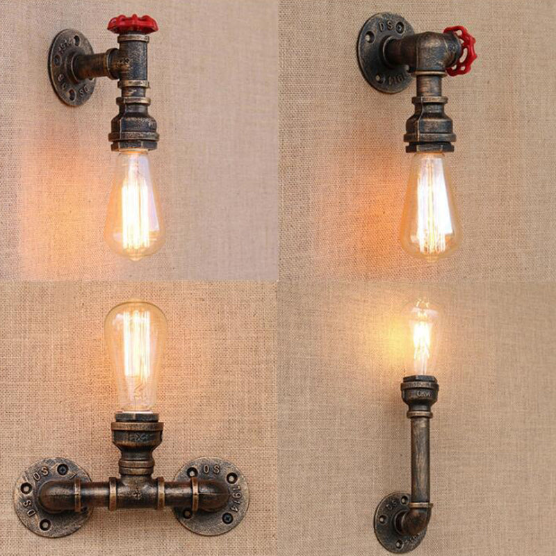 Water Pipe Wrought Iron Wall Lamp Fixture Industrial 1/3-Light Kitchen Wall Mounted Light in Bronze Clearhalo 'Art deco wall lights' 'Cast Iron' 'Glass' 'Industrial wall lights' 'Industrial' 'Middle century wall lights' 'Modern' 'Rustic wall lights' 'Tiffany' 'Traditional wall lights' 'Wall Lamps & Sconces' 'Wall Lights' Lighting' 1949802