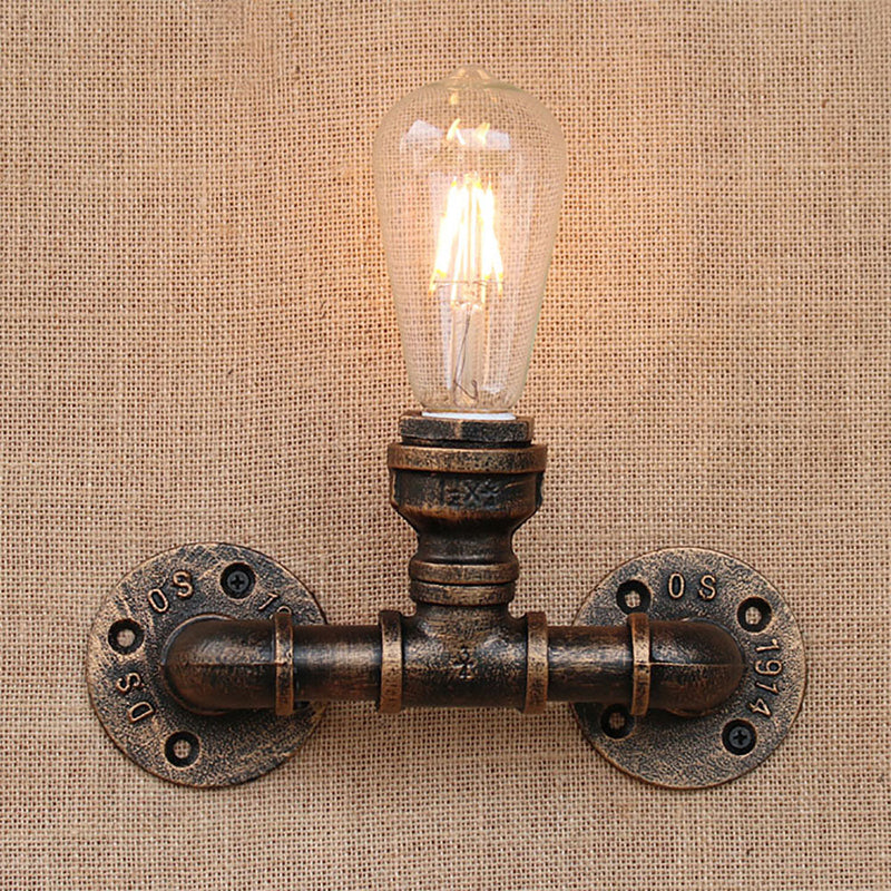 Water Pipe Wrought Iron Wall Lamp Fixture Industrial 1/3-Light Kitchen Wall Mounted Light in Bronze Bronze B Clearhalo 'Art deco wall lights' 'Cast Iron' 'Glass' 'Industrial wall lights' 'Industrial' 'Middle century wall lights' 'Modern' 'Rustic wall lights' 'Tiffany' 'Traditional wall lights' 'Wall Lamps & Sconces' 'Wall Lights' Lighting' 1949806