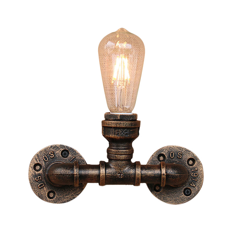Water Pipe Wrought Iron Wall Lamp Fixture Industrial 1/3-Light Kitchen Wall Mounted Light in Bronze Clearhalo 'Art deco wall lights' 'Cast Iron' 'Glass' 'Industrial wall lights' 'Industrial' 'Middle century wall lights' 'Modern' 'Rustic wall lights' 'Tiffany' 'Traditional wall lights' 'Wall Lamps & Sconces' 'Wall Lights' Lighting' 1949807