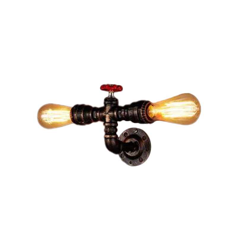 Iron Silver/Bronze Wall Mounted Lamp Water Pipe Head 2-Light Industrial Wall Lighting Ideas for Bistro Clearhalo 'Art deco wall lights' 'Cast Iron' 'Glass' 'Industrial wall lights' 'Industrial' 'Middle century wall lights' 'Modern' 'Rustic wall lights' 'Tiffany' 'Traditional wall lights' 'Wall Lamps & Sconces' 'Wall Lights' Lighting' 1949828