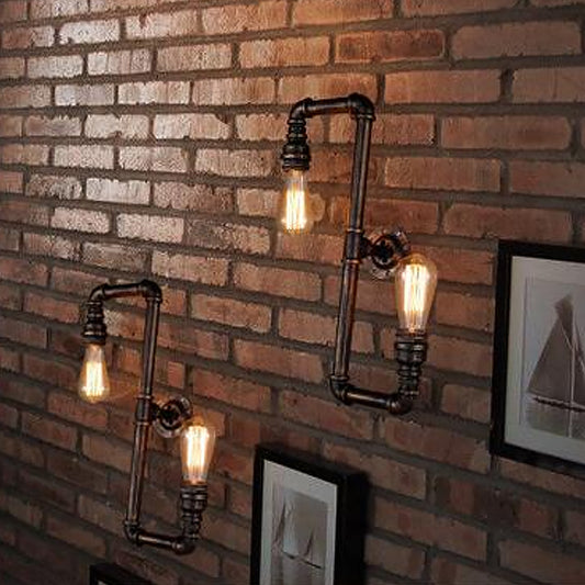2 Heads Tortuous Pipe Wall Light Kit Cyberpunk Bronze Finish Iron Wall Mounted Lamp for Restaurant Clearhalo 'Art deco wall lights' 'Cast Iron' 'Glass' 'Industrial wall lights' 'Industrial' 'Middle century wall lights' 'Modern' 'Rustic wall lights' 'Tiffany' 'Traditional wall lights' 'Wall Lamps & Sconces' 'Wall Lights' Lighting' 1949834