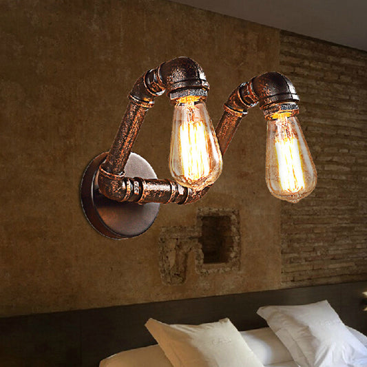 Bent Piping Bathroom Wall Lamp Industrial Metal 2 Lights Bronze Wall Mounted Light Fixture Clearhalo 'Art deco wall lights' 'Cast Iron' 'Glass' 'Industrial wall lights' 'Industrial' 'Middle century wall lights' 'Modern' 'Rustic wall lights' 'Tiffany' 'Traditional wall lights' 'Wall Lamps & Sconces' 'Wall Lights' Lighting' 1949840