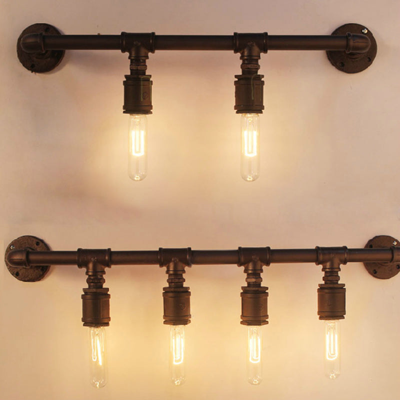 Iron Black Wall Light Straight Pipe 2/4/6 Bulbs Industrial Wall Sconce Light for Living Room Clearhalo 'Art deco wall lights' 'Cast Iron' 'Glass' 'Industrial wall lights' 'Industrial' 'Middle century wall lights' 'Modern' 'Rustic wall lights' 'Tiffany' 'Traditional wall lights' 'Wall Lamps & Sconces' 'Wall Lights' Lighting' 1949843