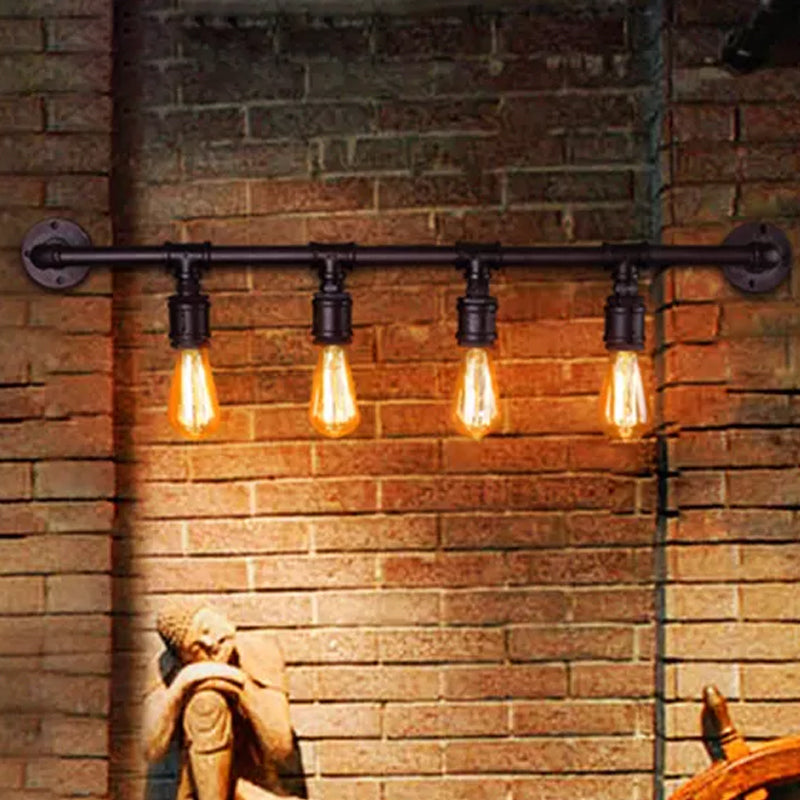 Iron Black Wall Light Straight Pipe 2/4/6 Bulbs Industrial Wall Sconce Light for Living Room 4.0 Black Clearhalo 'Art deco wall lights' 'Cast Iron' 'Glass' 'Industrial wall lights' 'Industrial' 'Middle century wall lights' 'Modern' 'Rustic wall lights' 'Tiffany' 'Traditional wall lights' 'Wall Lamps & Sconces' 'Wall Lights' Lighting' 1949847