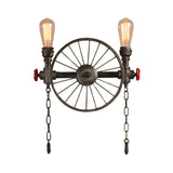 Steampunk Pipe Wheel Wall Sconce 2/4-Head Iron Wall Light Fixture with Chain and Valve in Bronze Clearhalo 'Art deco wall lights' 'Cast Iron' 'Glass' 'Industrial wall lights' 'Industrial' 'Middle century wall lights' 'Modern' 'Rustic wall lights' 'Tiffany' 'Traditional wall lights' 'Wall Lamps & Sconces' 'Wall Lights' Lighting' 1949857