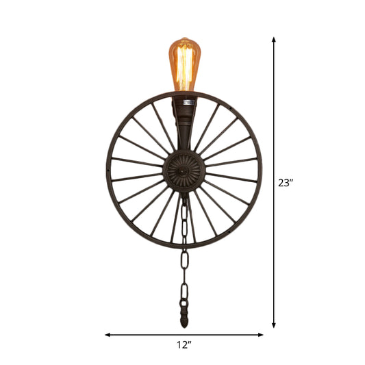 Black 1/4/5-Bulb Wall Light Sconce Industrial Iron Wheel Wall Mounted Light with Chain and Pipe Clearhalo 'Art deco wall lights' 'Cast Iron' 'Glass' 'Industrial wall lights' 'Industrial' 'Middle century wall lights' 'Modern' 'Rustic wall lights' 'Tiffany' 'Traditional wall lights' 'Wall Lamps & Sconces' 'Wall Lights' Lighting' 1949886