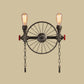 Wrought Iron Pipe Wall Light Loft 2/4-Light Bistro Wall Mount Fixture with Decorative Wheel and Chain in Silver/Bronze Clearhalo 'Art deco wall lights' 'Cast Iron' 'Glass' 'Industrial wall lights' 'Industrial' 'Middle century wall lights' 'Modern' 'Rustic wall lights' 'Tiffany' 'Traditional wall lights' 'Wall Lamps & Sconces' 'Wall Lights' Lighting' 1949892