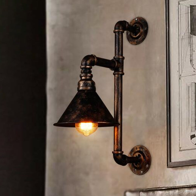Industrial Style Conical Wall Lamp 1 Head Iron Wall Mount Lighting with Bracket in Antique Bronze Bronze Clearhalo 'Art deco wall lights' 'Cast Iron' 'Glass' 'Industrial wall lights' 'Industrial' 'Middle century wall lights' 'Modern' 'Rustic wall lights' 'Tiffany' 'Traditional wall lights' 'Wall Lamps & Sconces' 'Wall Lights' Lighting' 1949894
