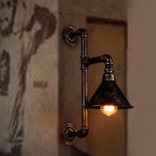 Industrial Style Conical Wall Lamp 1 Head Iron Wall Mount Lighting with Bracket in Antique Bronze Clearhalo 'Art deco wall lights' 'Cast Iron' 'Glass' 'Industrial wall lights' 'Industrial' 'Middle century wall lights' 'Modern' 'Rustic wall lights' 'Tiffany' 'Traditional wall lights' 'Wall Lamps & Sconces' 'Wall Lights' Lighting' 1949896