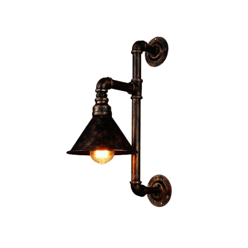 Industrial Style Conical Wall Lamp 1 Head Iron Wall Mount Lighting with Bracket in Antique Bronze Clearhalo 'Art deco wall lights' 'Cast Iron' 'Glass' 'Industrial wall lights' 'Industrial' 'Middle century wall lights' 'Modern' 'Rustic wall lights' 'Tiffany' 'Traditional wall lights' 'Wall Lamps & Sconces' 'Wall Lights' Lighting' 1949897