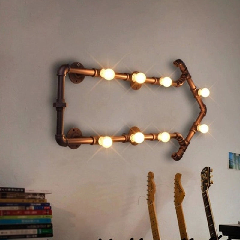 Black/Copper Arrow Wall Light Industrial Iron 8 Lights Living Room Wall Sconce with Book Rack Design Clearhalo 'Art deco wall lights' 'Cast Iron' 'Glass' 'Industrial wall lights' 'Industrial' 'Middle century wall lights' 'Modern' 'Rustic wall lights' 'Tiffany' 'Traditional wall lights' 'Wall Lamps & Sconces' 'Wall Lights' Lighting' 1949921