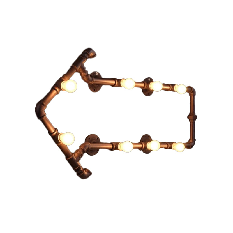 Black/Copper Arrow Wall Light Industrial Iron 8 Lights Living Room Wall Sconce with Book Rack Design Clearhalo 'Art deco wall lights' 'Cast Iron' 'Glass' 'Industrial wall lights' 'Industrial' 'Middle century wall lights' 'Modern' 'Rustic wall lights' 'Tiffany' 'Traditional wall lights' 'Wall Lamps & Sconces' 'Wall Lights' Lighting' 1949922