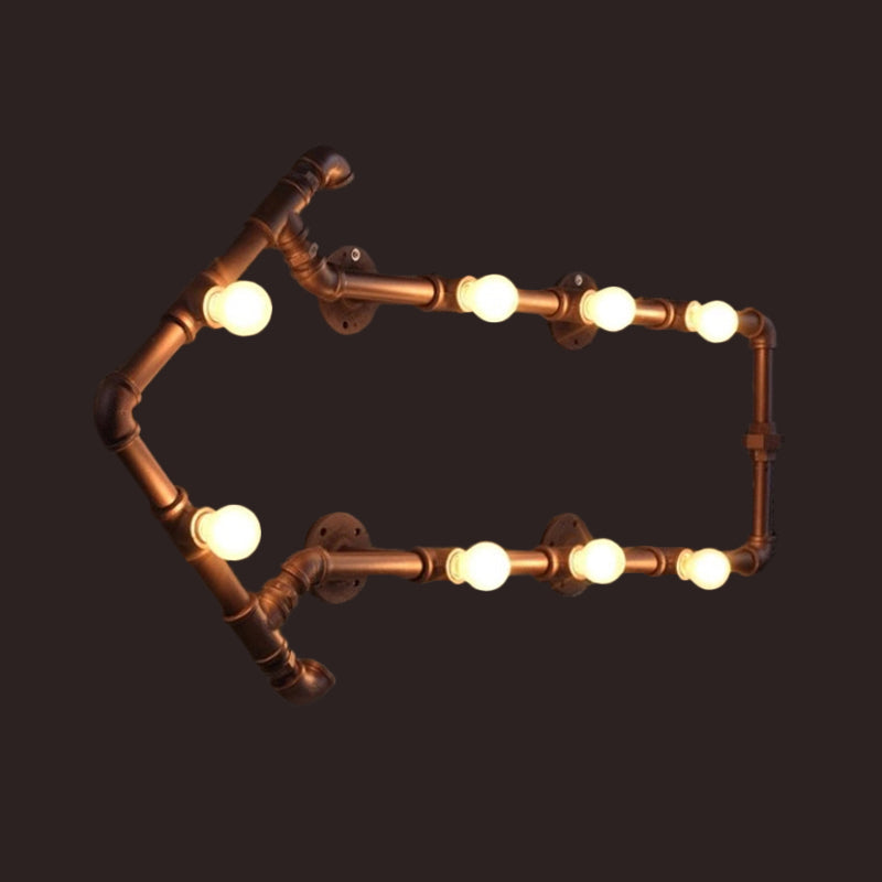 Black/Copper Arrow Wall Light Industrial Iron 8 Lights Living Room Wall Sconce with Book Rack Design Clearhalo 'Art deco wall lights' 'Cast Iron' 'Glass' 'Industrial wall lights' 'Industrial' 'Middle century wall lights' 'Modern' 'Rustic wall lights' 'Tiffany' 'Traditional wall lights' 'Wall Lamps & Sconces' 'Wall Lights' Lighting' 1949923