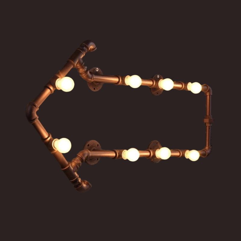 Black/Copper Arrow Wall Light Industrial Iron 8 Lights Living Room Wall Sconce with Book Rack Design Clearhalo 'Art deco wall lights' 'Cast Iron' 'Glass' 'Industrial wall lights' 'Industrial' 'Middle century wall lights' 'Modern' 'Rustic wall lights' 'Tiffany' 'Traditional wall lights' 'Wall Lamps & Sconces' 'Wall Lights' Lighting' 1949923