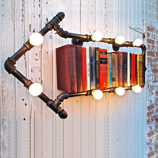 8-Light Wall Sconce Light Industrial Arrow-Shaped Piping Iron Wall Mounted Lamp in Black/Bronze for Restaurant Black Clearhalo 'Art deco wall lights' 'Cast Iron' 'Glass' 'Industrial wall lights' 'Industrial' 'Middle century wall lights' 'Modern' 'Rustic wall lights' 'Tiffany' 'Traditional wall lights' 'Wall Lamps & Sconces' 'Wall Lights' Lighting' 1949929