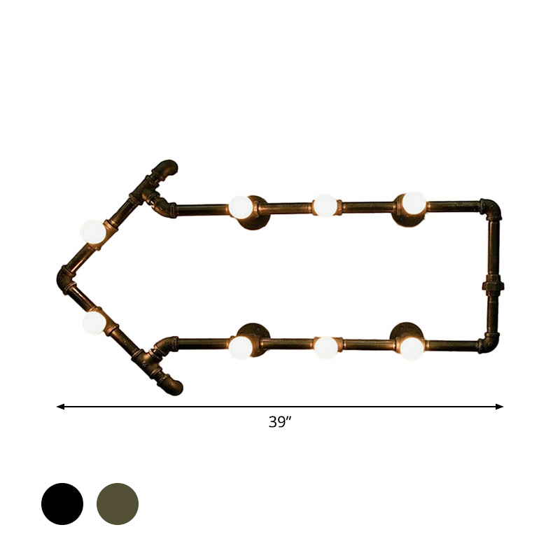 8-Light Wall Sconce Light Industrial Arrow-Shaped Piping Iron Wall Mounted Lamp in Black/Bronze for Restaurant Clearhalo 'Art deco wall lights' 'Cast Iron' 'Glass' 'Industrial wall lights' 'Industrial' 'Middle century wall lights' 'Modern' 'Rustic wall lights' 'Tiffany' 'Traditional wall lights' 'Wall Lamps & Sconces' 'Wall Lights' Lighting' 1949933