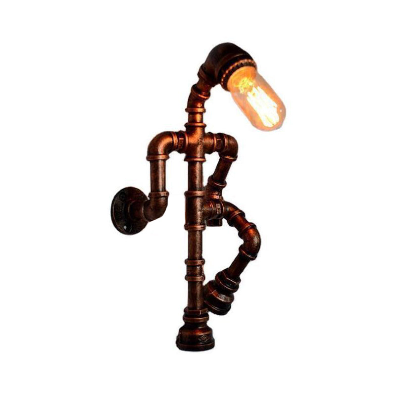 Steampunk Pipe Robot Wall Lamp Single-Bulb Wrought Iron Wall Mounted Light Fixture in Black/Bronze/Copper Clearhalo 'Art deco wall lights' 'Cast Iron' 'Glass' 'Industrial wall lights' 'Industrial' 'Middle century wall lights' 'Modern' 'Rustic wall lights' 'Tiffany' 'Traditional wall lights' 'Wall Lamps & Sconces' 'Wall Lights' Lighting' 1949939