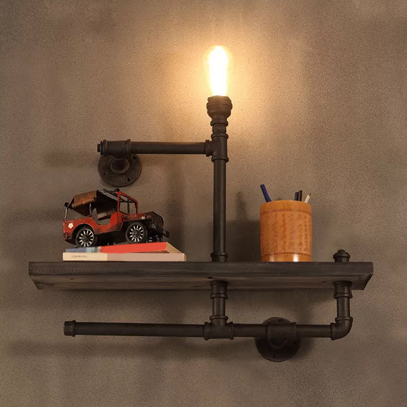 Pipe Rack Boys Room Wall Lighting Industrial Iron 1-Light Black/Rust ...