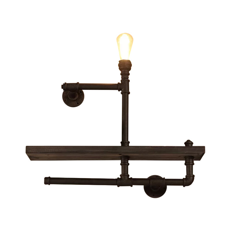 Pipe Rack Boys Room Wall Lighting Industrial Iron 1-Light Black/Rust Finish Wall Mount Lamp Clearhalo 'Art deco wall lights' 'Cast Iron' 'Glass' 'Industrial wall lights' 'Industrial' 'Middle century wall lights' 'Modern' 'Rustic wall lights' 'Tiffany' 'Traditional wall lights' 'Wall Lamps & Sconces' 'Wall Lights' Lighting' 1949945