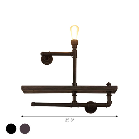 Pipe Rack Boys Room Wall Lighting Industrial Iron 1-Light Black/Rust Finish Wall Mount Lamp Clearhalo 'Art deco wall lights' 'Cast Iron' 'Glass' 'Industrial wall lights' 'Industrial' 'Middle century wall lights' 'Modern' 'Rustic wall lights' 'Tiffany' 'Traditional wall lights' 'Wall Lamps & Sconces' 'Wall Lights' Lighting' 1949946