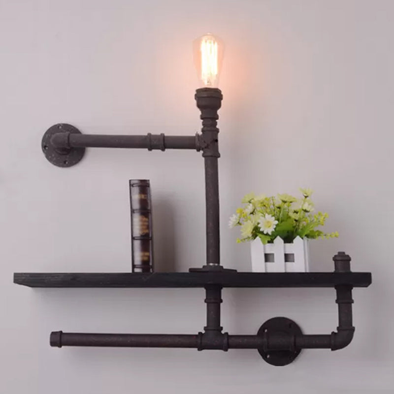 Pipe Rack Boys Room Wall Lighting Industrial Iron 1-Light Black/Rust ...