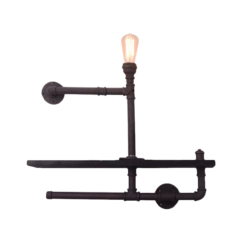 Pipe Rack Boys Room Wall Lighting Industrial Iron 1-Light Black/Rust Finish Wall Mount Lamp Clearhalo 'Art deco wall lights' 'Cast Iron' 'Glass' 'Industrial wall lights' 'Industrial' 'Middle century wall lights' 'Modern' 'Rustic wall lights' 'Tiffany' 'Traditional wall lights' 'Wall Lamps & Sconces' 'Wall Lights' Lighting' 1949948