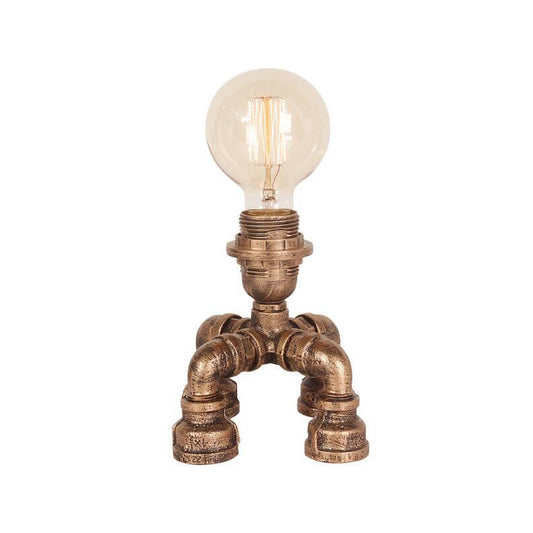 Bronze Single-Bulb Table Light Warehouse Style Iron 3-Leg/4-Leg/Sitting Robot Nightstand Lamp with/without Cage Guard Clearhalo 'Lamps' 'Table Lamps' Lighting' 1949971