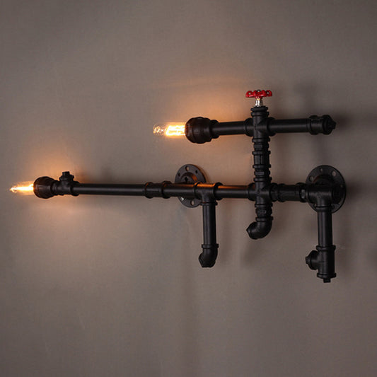 Iron Gun-Shaped Pipe Wall Sconce Steampunk 2-Head Bedroom Wall Mounted Light Fixture in Rust/Black Clearhalo 'Art deco wall lights' 'Cast Iron' 'Glass' 'Industrial wall lights' 'Industrial' 'Middle century wall lights' 'Modern' 'Rustic wall lights' 'Tiffany' 'Traditional wall lights' 'Wall Lamps & Sconces' 'Wall Lights' Lighting' 1949998