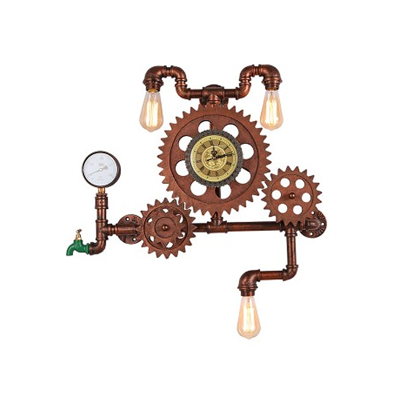 Iron Copper Finish Wall Mount Light Plumbing Pipe Gear 3-Light Steampunk Wall Lighting Ideas Clearhalo 'Art deco wall lights' 'Cast Iron' 'Glass' 'Industrial wall lights' 'Industrial' 'Middle century wall lights' 'Modern' 'Rustic wall lights' 'Tiffany' 'Traditional wall lights' 'Wall Lamps & Sconces' 'Wall Lights' Lighting' 1950021