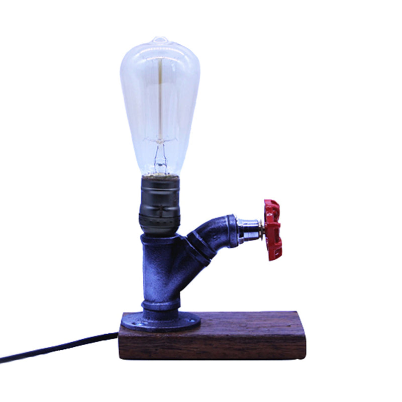 Metal Silver Finish Night Lamp Faucet-Like Single Industrial Style Table Light with Water Valve Deco Clearhalo 'Lamps' 'Table Lamps' Lighting' 1950031