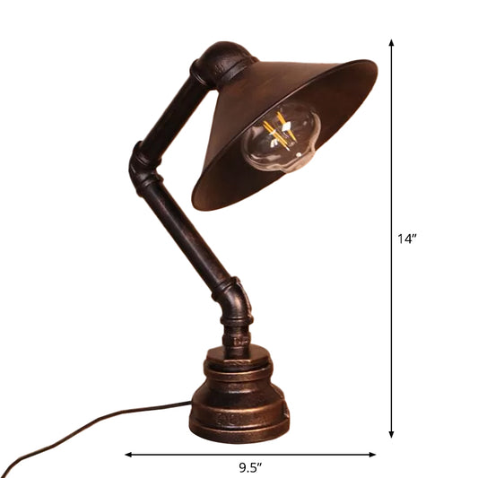 Conical Iron Nightstand Light Industrial 1-Light Bedside Table Lamp with Bent Arm in Bronze Clearhalo 'Lamps' 'Table Lamps' Lighting' 1950037