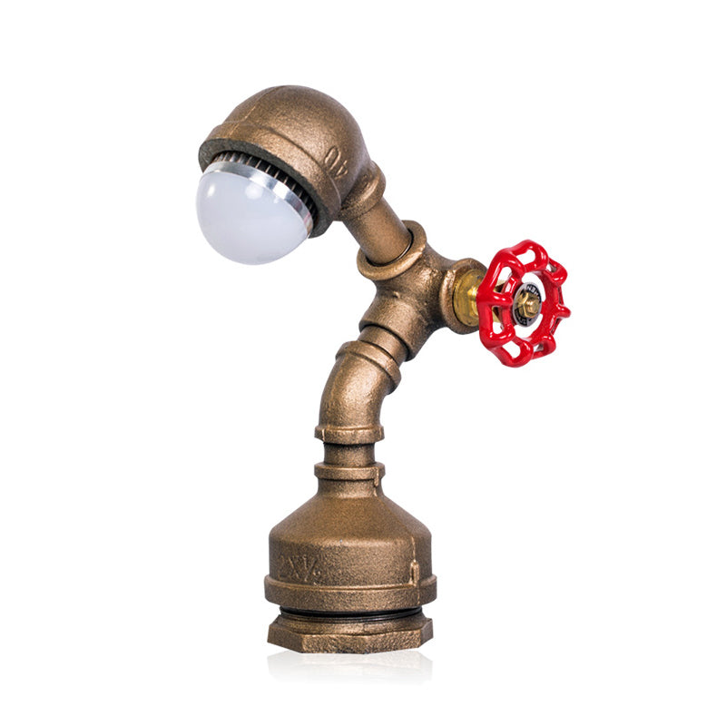 1 Bulb Metal Night Lamp Steampunk Brass Robot-Shaped Pipe Bedroom Table Light with Valve Rotary Switch, Warm/White Light Clearhalo 'Lamps' 'Table Lamps' Lighting' 1950040