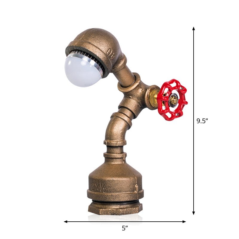 1 Bulb Metal Night Lamp Steampunk Brass Robot-Shaped Pipe Bedroom Table Light with Valve Rotary Switch, Warm/White Light Clearhalo 'Lamps' 'Table Lamps' Lighting' 1950042