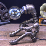 Metallic Silver Table Lighting Robot Pipe 1-Bulb Industrial Nightstand Light with Exposed Bulb Design Clearhalo 'Lamps' 'Table Lamps' Lighting' 1950048