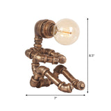 Industrial Pipe Man Night Lamp 1 Head Wrought Iron Table Light in Brass for Boys Room Clearhalo 'Lamps' 'Table Lamps' Lighting' 1950061