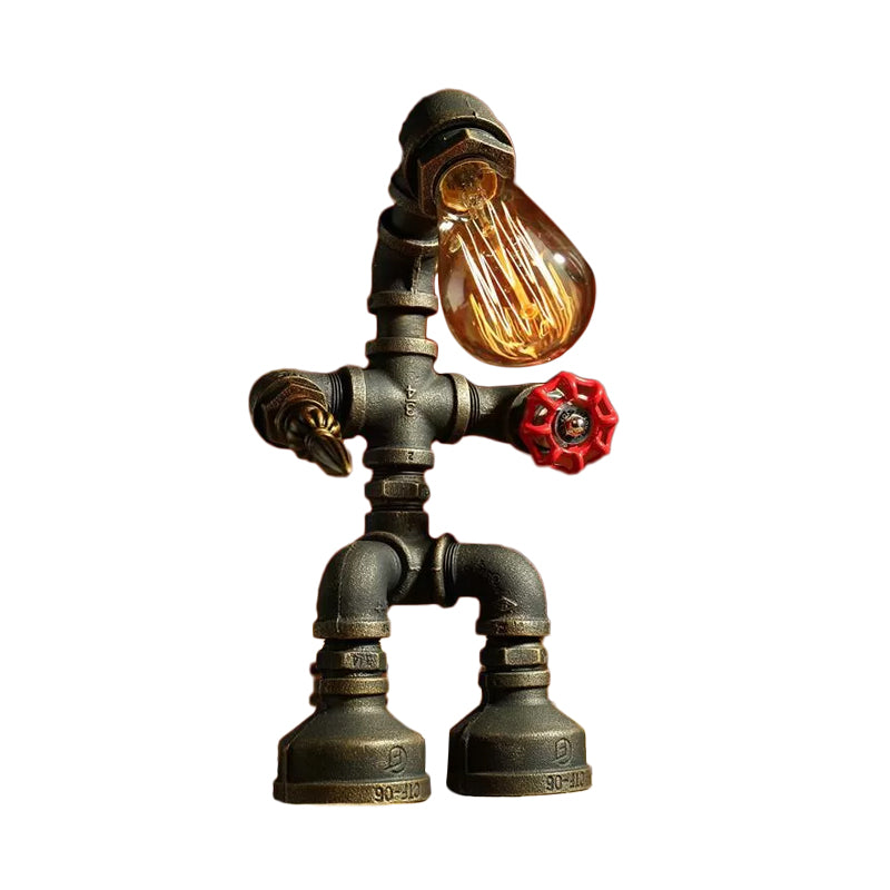 Iron Pipe Robot Night Table Light Cyberpunk Single-Bulb Boys Room Nightstand Lamp in Brass/Copper Clearhalo 'Lamps' 'Table Lamps' Lighting' 1950079