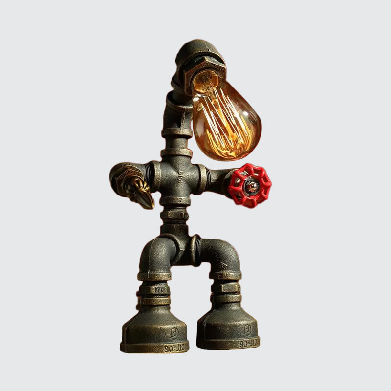 Iron Pipe Robot Night Table Light Cyberpunk Single-Bulb Boys Room Nightstand Lamp in Brass/Copper Clearhalo 'Lamps' 'Table Lamps' Lighting' 1950080