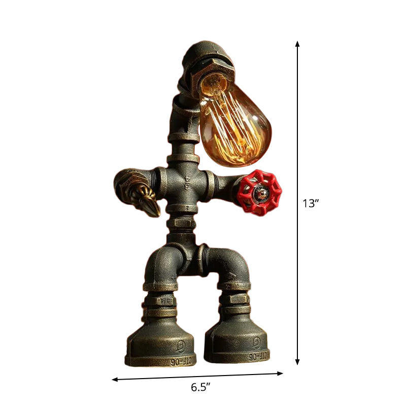 Iron Pipe Robot Night Table Light Cyberpunk Single-Bulb Boys Room Nightstand Lamp in Brass/Copper Clearhalo 'Lamps' 'Table Lamps' Lighting' 1950081