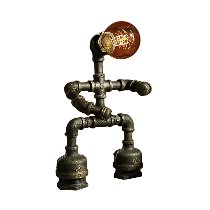 Iron Pipe Robot Night Table Light Cyberpunk Single-Bulb Boys Room Nightstand Lamp in Brass/Copper Clearhalo 'Lamps' 'Table Lamps' Lighting' 1950083
