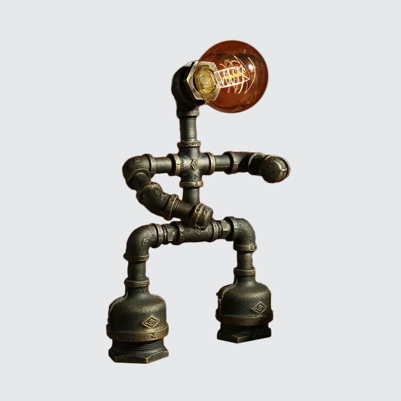 Iron Pipe Robot Night Table Light Cyberpunk Single-Bulb Boys Room Nightstand Lamp in Brass/Copper Clearhalo 'Lamps' 'Table Lamps' Lighting' 1950084