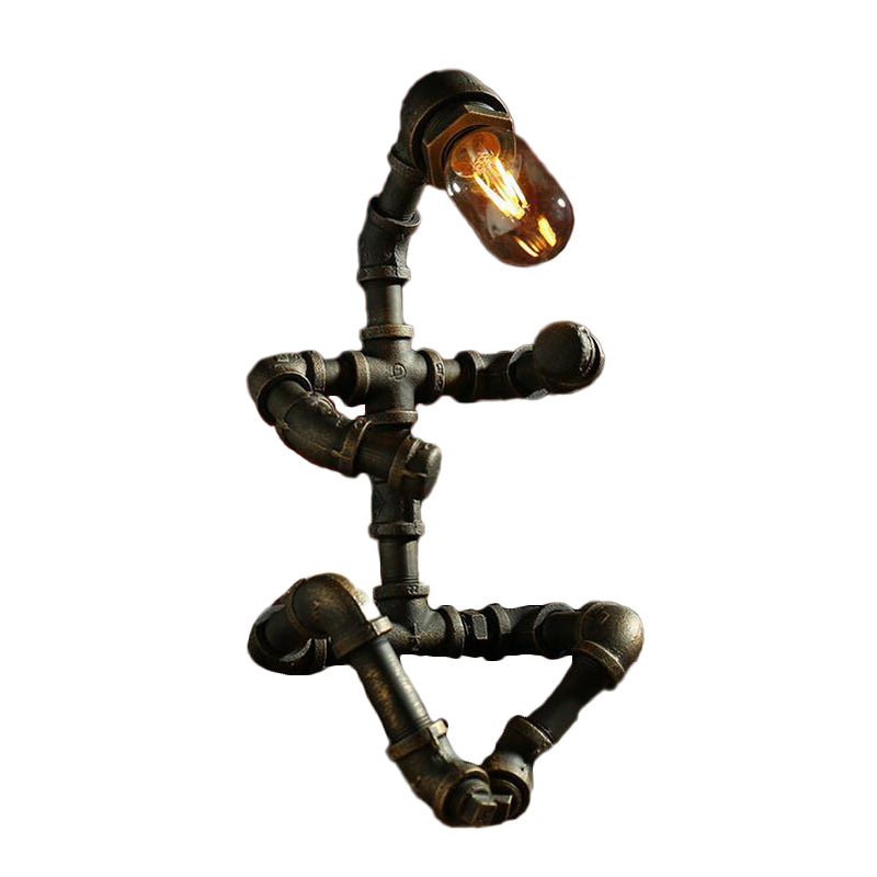 Iron Pipe Robot Night Table Light Cyberpunk Single-Bulb Boys Room Nightstand Lamp in Brass/Copper Clearhalo 'Lamps' 'Table Lamps' Lighting' 1950087
