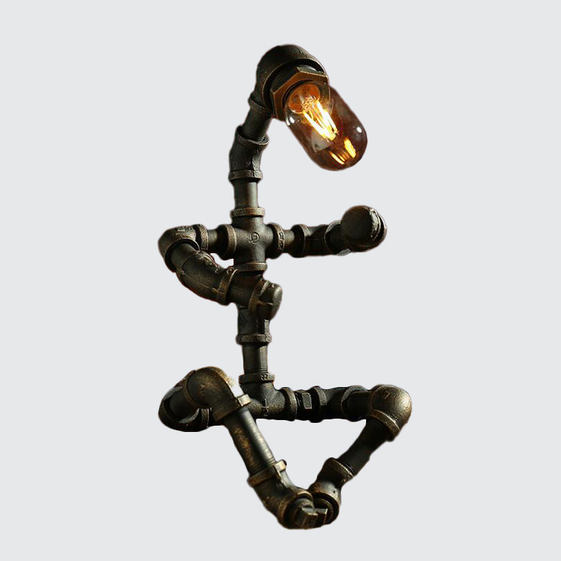 Iron Pipe Robot Night Table Light Cyberpunk Single-Bulb Boys Room Nightstand Lamp in Brass/Copper Clearhalo 'Lamps' 'Table Lamps' Lighting' 1950088