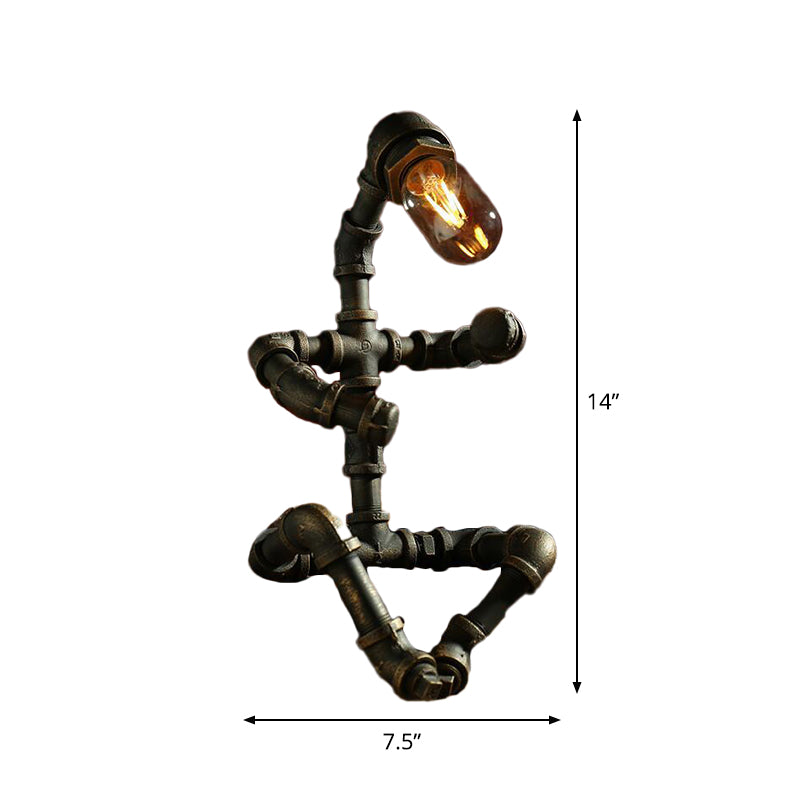 Iron Pipe Robot Night Table Light Cyberpunk Single-Bulb Boys Room Nightstand Lamp in Brass/Copper Clearhalo 'Lamps' 'Table Lamps' Lighting' 1950089