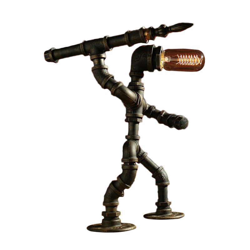 Iron Pipe Robot Night Table Light Cyberpunk Single-Bulb Boys Room Nightstand Lamp in Brass/Copper Clearhalo 'Lamps' 'Table Lamps' Lighting' 1950091