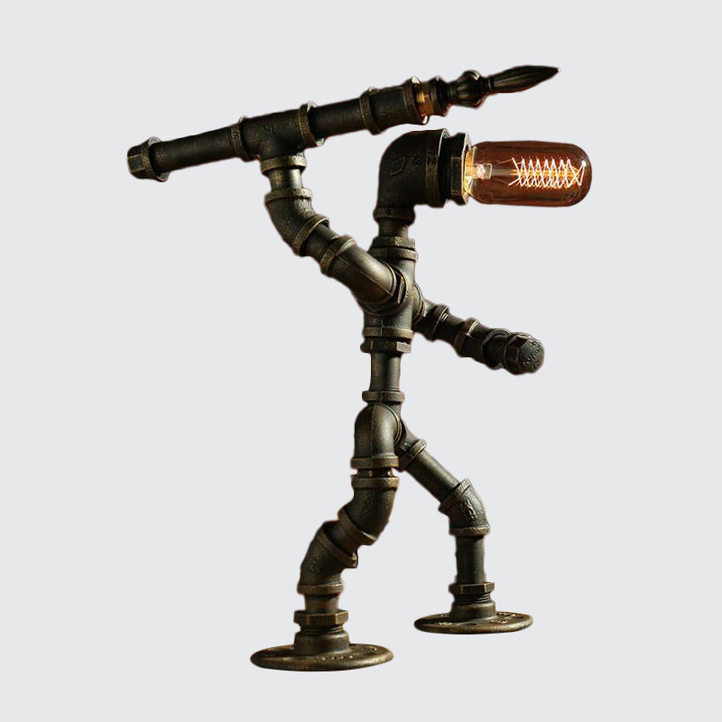 Iron Pipe Robot Night Table Light Cyberpunk Single-Bulb Boys Room Nightstand Lamp in Brass/Copper Clearhalo 'Lamps' 'Table Lamps' Lighting' 1950092