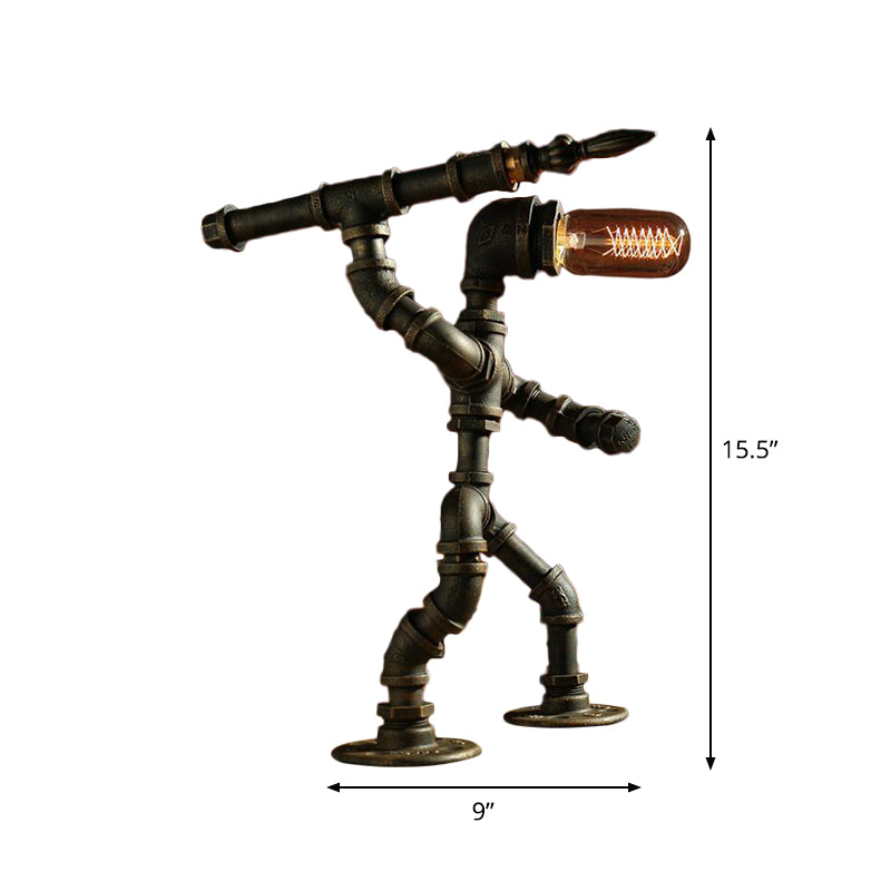 Iron Pipe Robot Night Table Light Cyberpunk Single-Bulb Boys Room Nightstand Lamp in Brass/Copper Clearhalo 'Lamps' 'Table Lamps' Lighting' 1950093