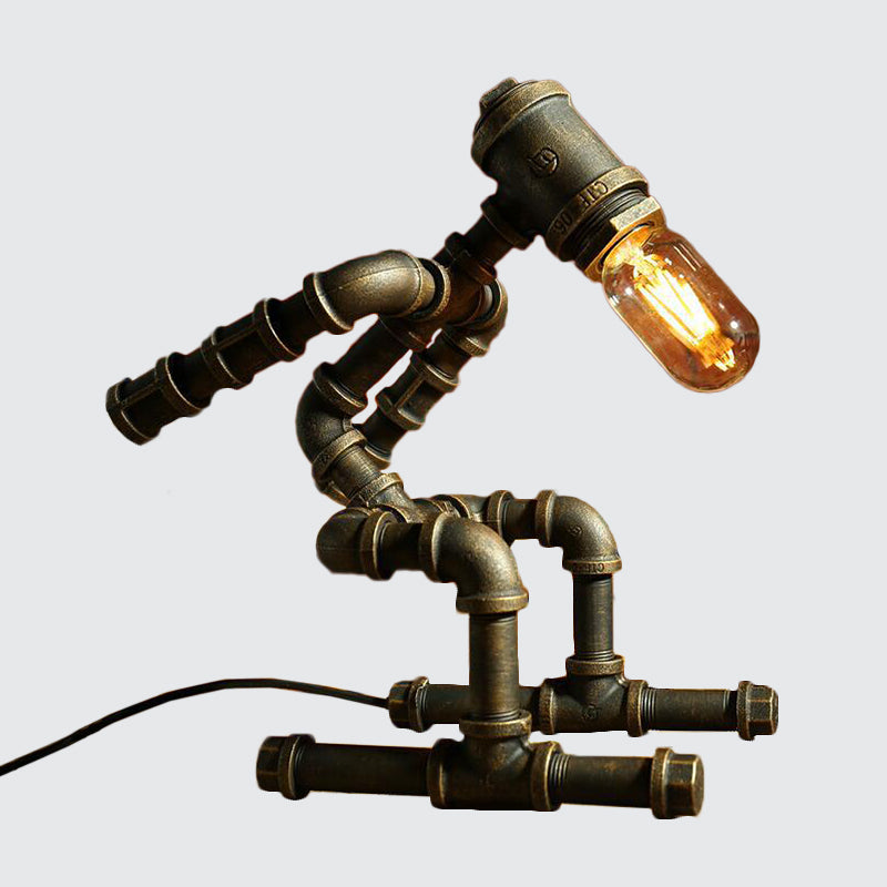 Iron Pipe Robot Night Table Light Cyberpunk Single-Bulb Boys Room Nightstand Lamp in Brass/Copper Clearhalo 'Lamps' 'Table Lamps' Lighting' 1950096